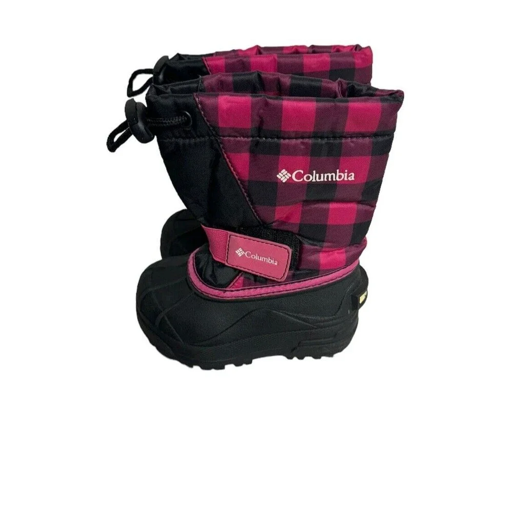 Columbia Powderbug Kids Size 7 Red & Black Plaid Waterproof Snow Boot‎